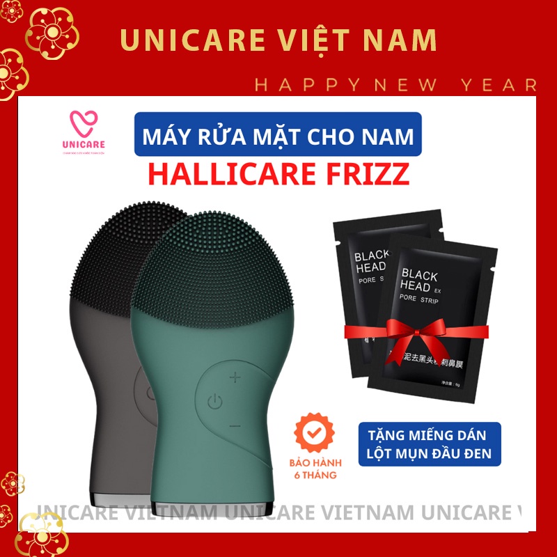 Máy rửa mặt cho nam Hallicare Frizz - Máy rửa mặt silicone cao cấp &amp; bào hành 6 tháng - TẶNG mặt nạ lột mụn