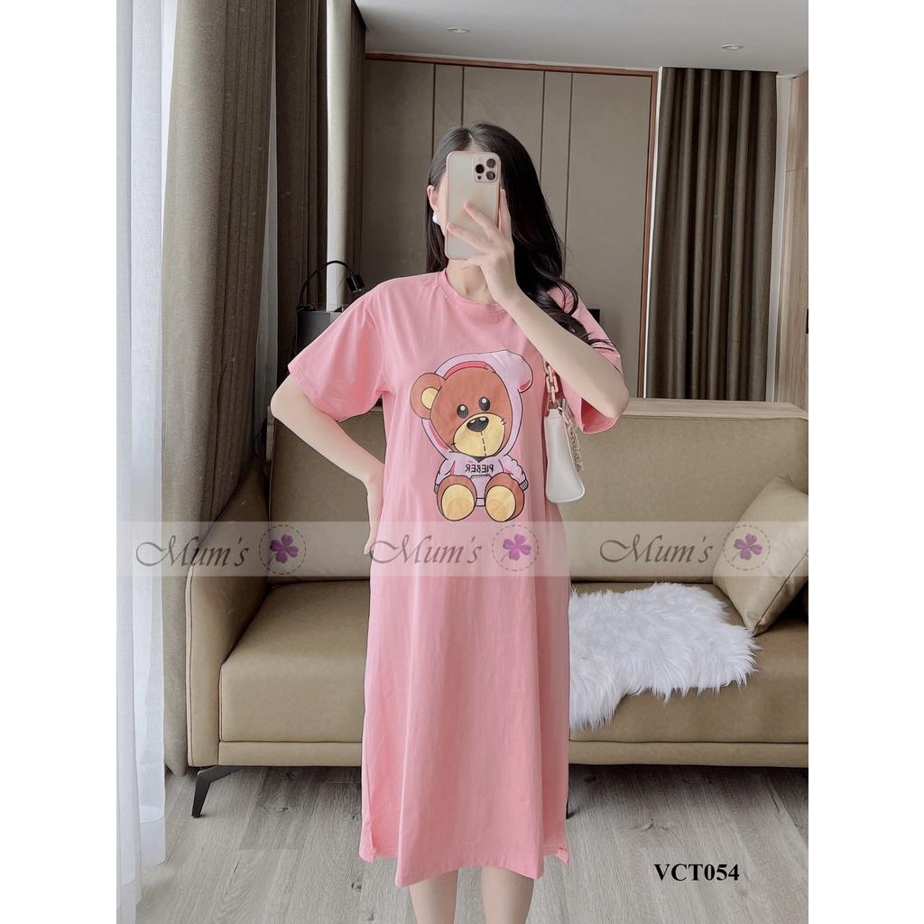 Đầm bầu mùa hè Mum's Shop, váy cotton free size gấu siêu dễ thương