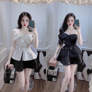 Set áo cúp ngực phối nơ+ chân váy xoè