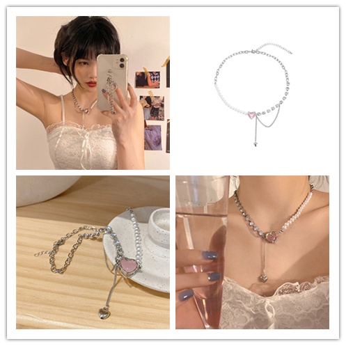 Vòng Cổ Choker Đính Hạt Ngọc Trai Hình Trái Tim Sang Trọng Cho Nữ