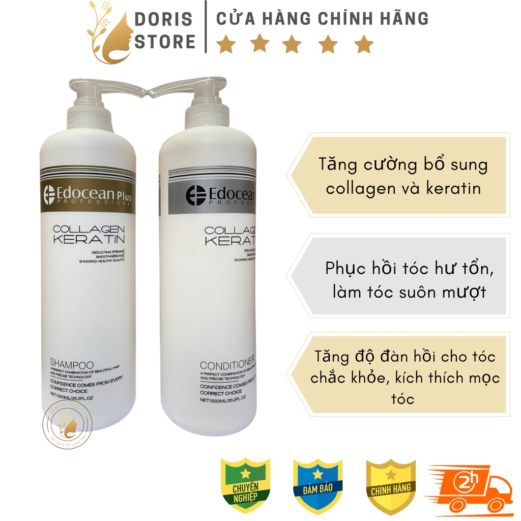 EDOCEAN- CẶP DẦU GỘI XẢ DƯỠNG ẨM PHỤC HỒI KÍCH THÍCH MỌC TÓC KERATIN EDOCEAN PLUS 1000ml