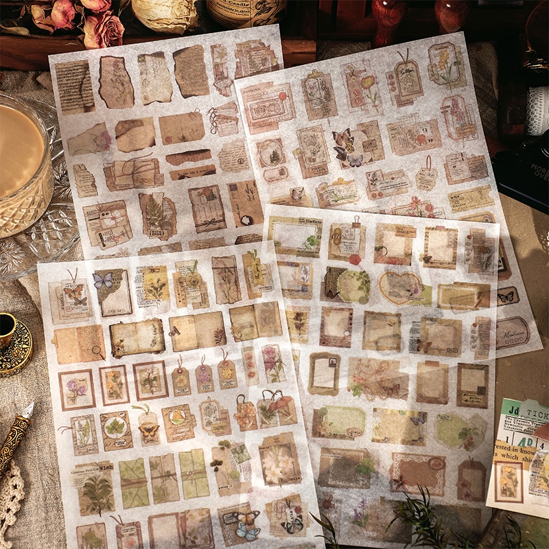 Mr.Paper 4 tờ đơn dán cổ điển cây hoa bướm nấm hình ảnh phong cách INS tài khoản tay tài liệu sáng tạo Tự làm nhãn dán trang trí