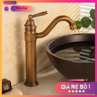 Vòi lavabo rửa mặt điếu đồng giả cổ nóng lạnh 30cm, vòi giả cổ, vòi cổ điển,