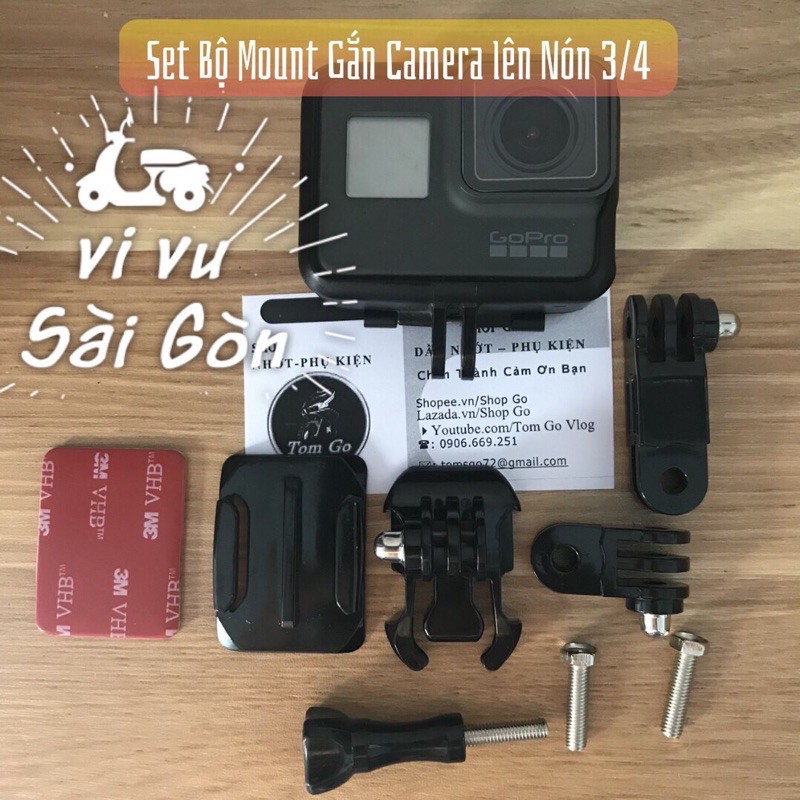 SETTING FULL BỘ PHỤ KIỆN  MOUNT GẮN CAMERA HÀNH TRÌNH LÊN NÓN BẢO HIỂM 3/4