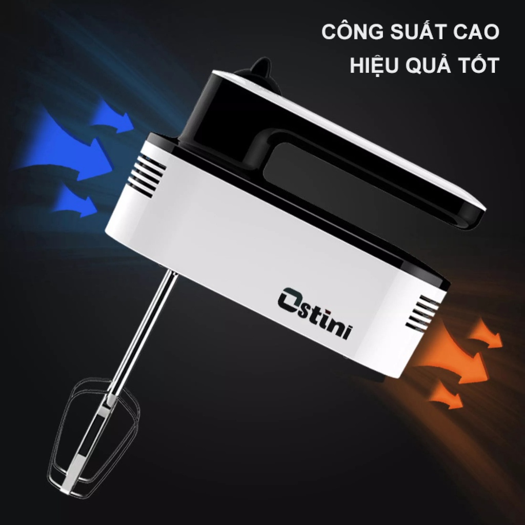 Máy Đánh Trứng Cầm Tay Mini Ostini, Máy Đánh Kem, Nhào Bột, Tạo Bọt 5 Cấp Độ - TẶNG KÈM ĐẾ ĐỂ BÀN VÀ MUỖNG TÁCH TRỨNG