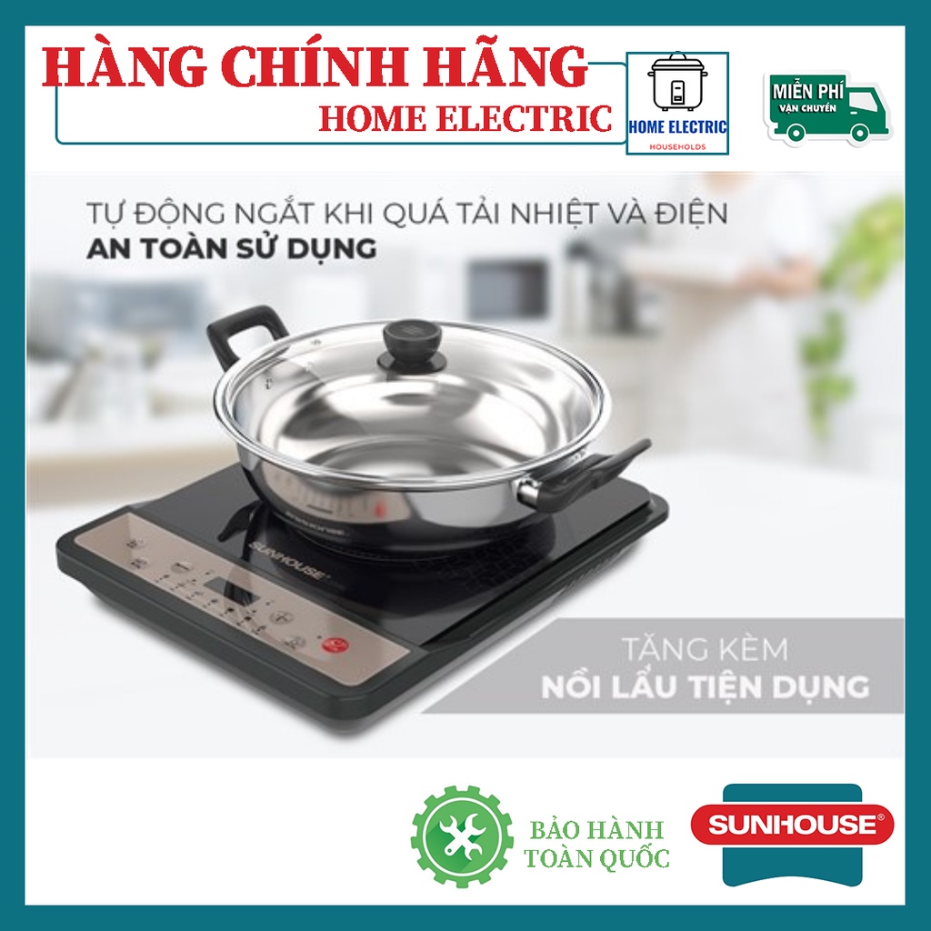 Bếp điện từ sunhouse SHD6800, TẶNG KÈM NỒI LẨU bếp điện từ đơn Sunhouse công suất 1800W kính chịu lực siêu bền.