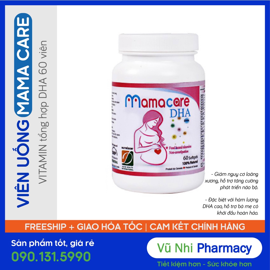 [CHÍNH HÃNG] Mamacare DHA 60viên - Vitamin tổng hợp cho bà bầu nhập khẩu Canada