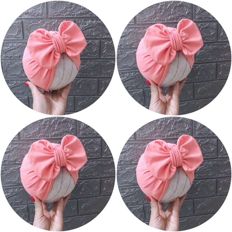 Turban bé gái mầu hồng dâu kèm nơ xinh xắn (5-10kg)