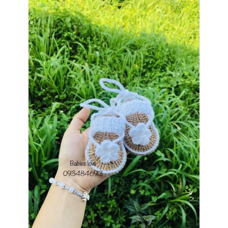 Giày len kẹp ngón cho bé gái đế bánh mì size từ sơ sinh