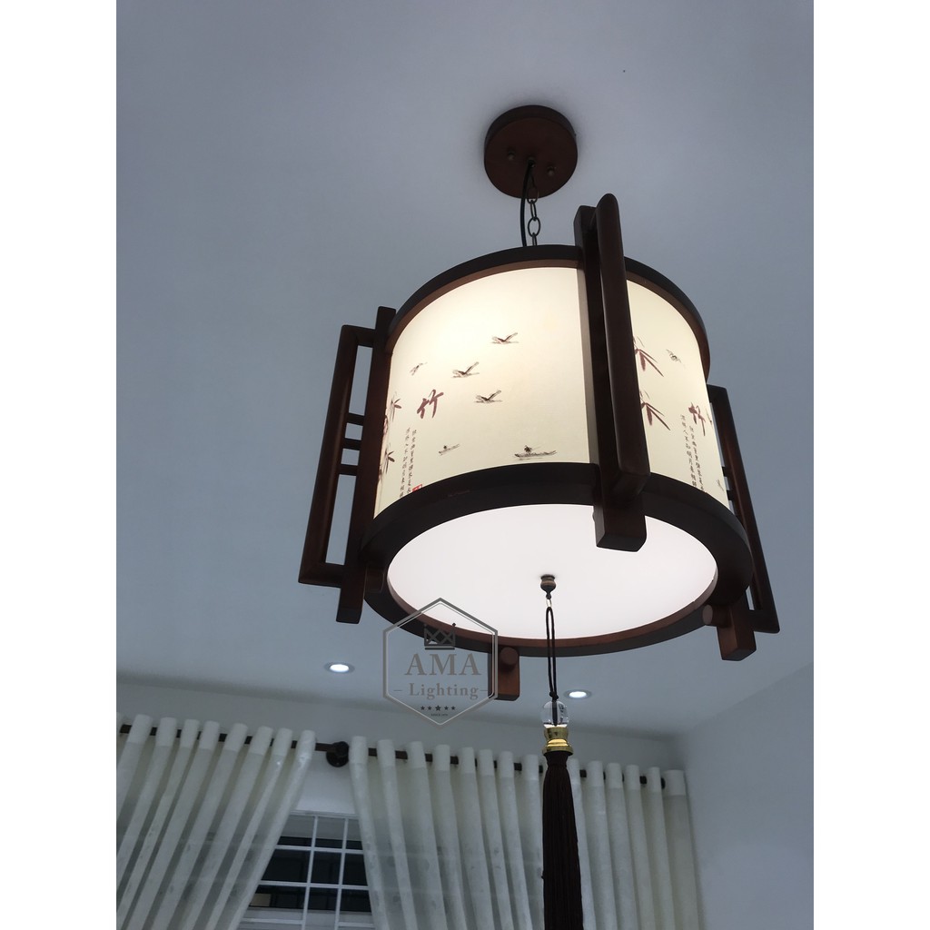 Đèn thả Lồng đèn, Lồng đèn kéo quân gỗ, Đèn Kéo quân 450mm, đèn lồng gỗ, đèn thả gỗ