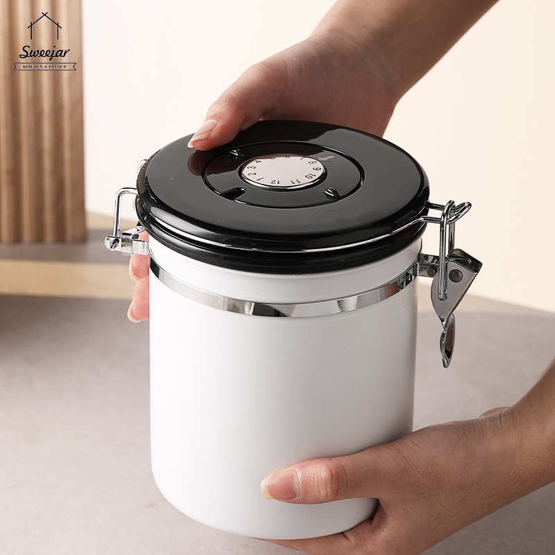 Hộp SWEEJAR đựng hạt cà phê bằng thép không gỉ 304 một chiều kèm nắp và muỗng 1500ml