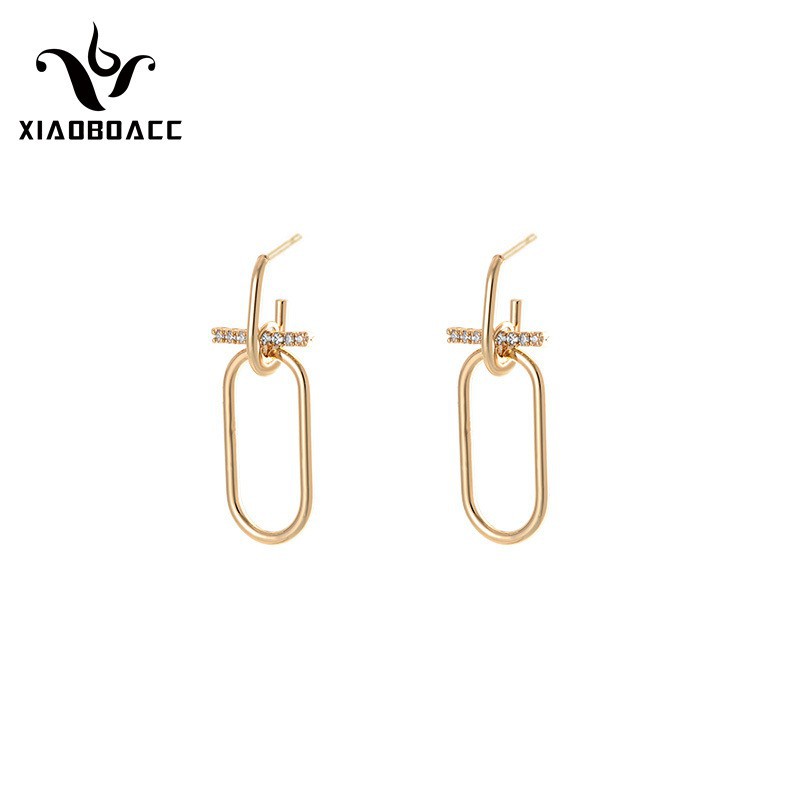 XiaoboACC Khuyên Tai Chốt Xỏ Bạc 925 Kiểu Dáng Hình Học Độc Đáo Thời Trang Cho Bạn Gái