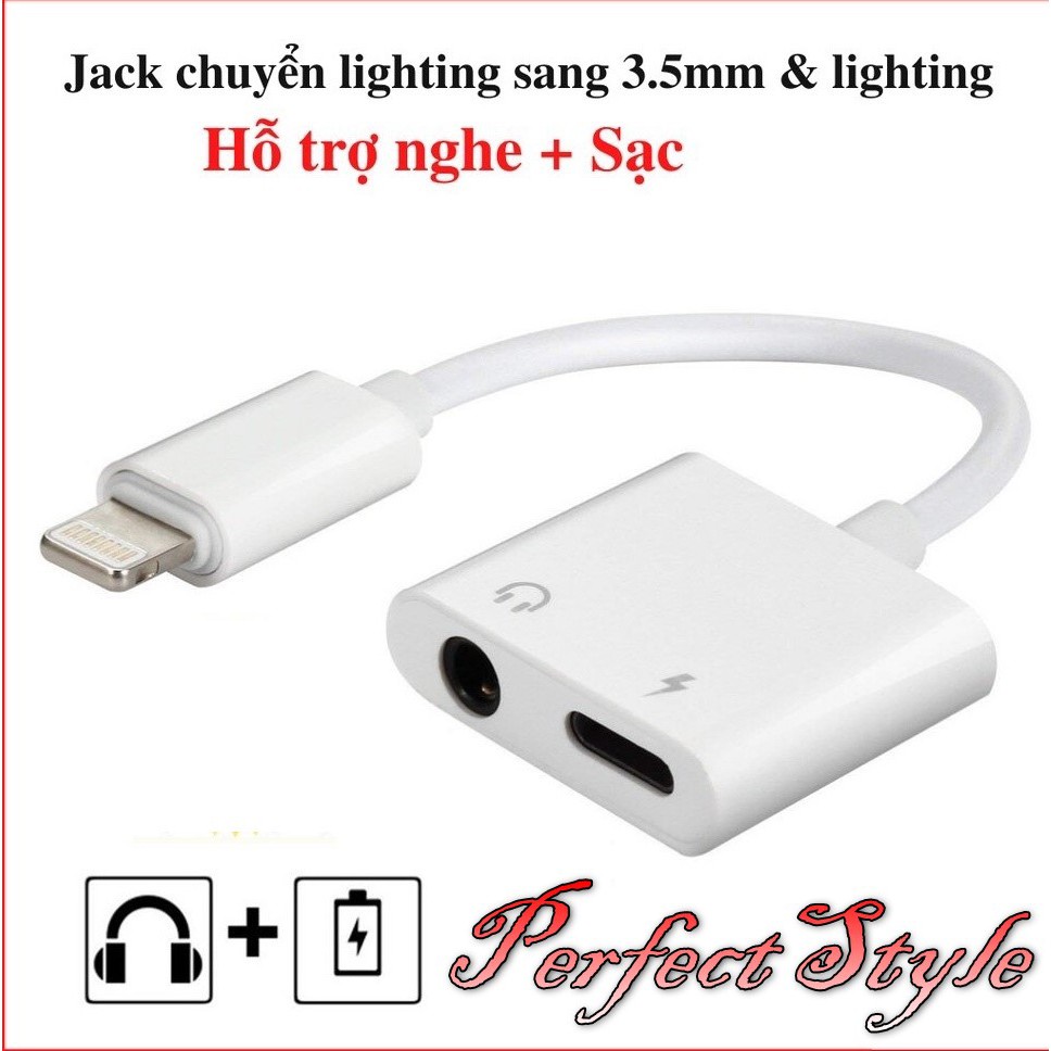 Jack chuyển đổi IPsang jack 3.5mm và-vừa sạc vừa sử dụng tai nghe