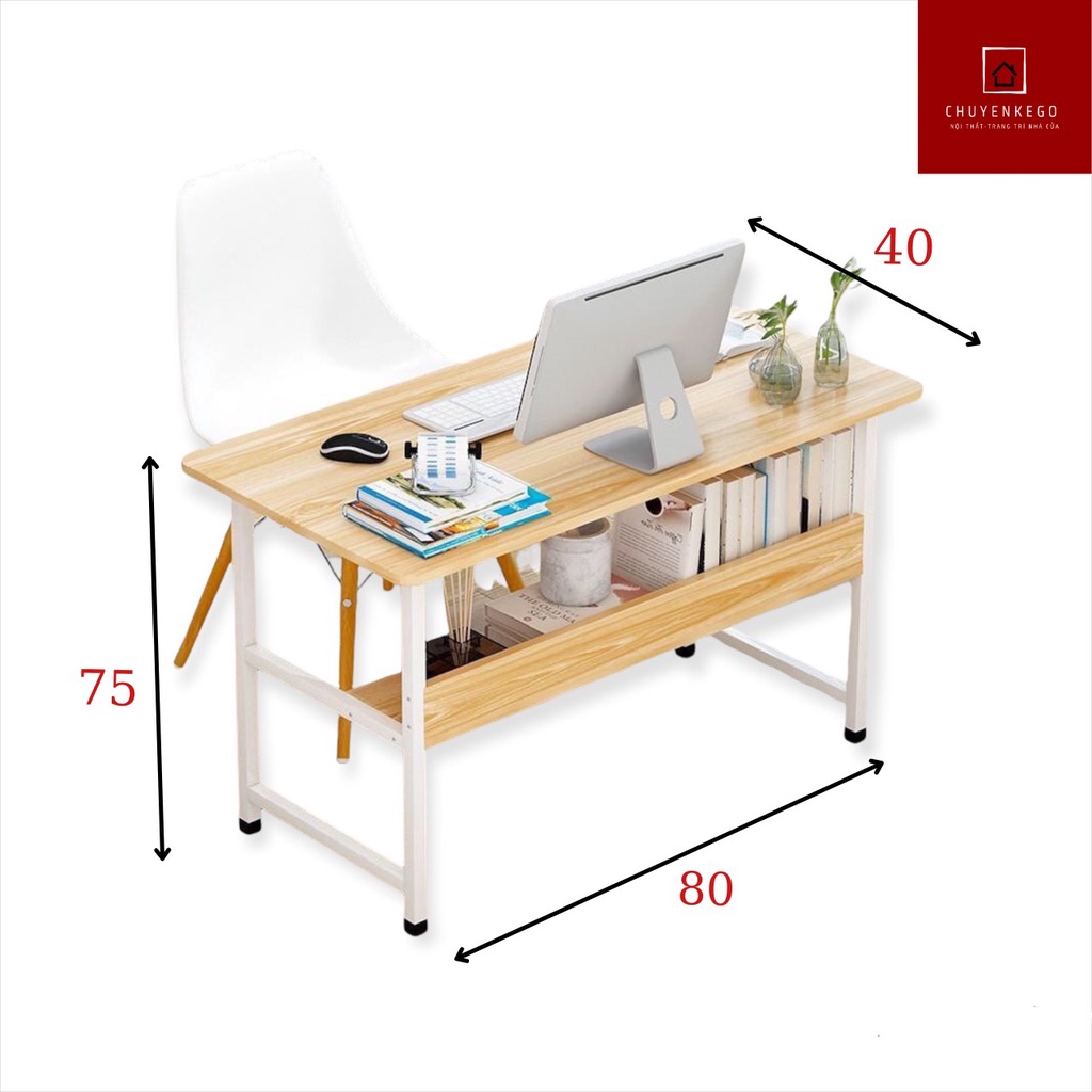 Bàn Học, Bàn Làm Việc Có Kệ Lửng, Khung Thép Đen Tĩnh Điện, Mặt Gỗ MDF Dễ Dàng Lắp Ghép Di Chuyển