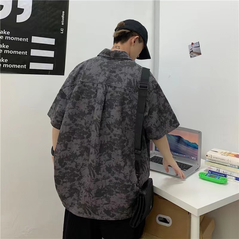 Hàn Quốc bôngáo sơ mi nam ngắn tayÁo Sơ Mi Ngắn Tay Phong Cách Đường Phố Cá Tính Cho Nam unisex áo thun kiểu nữ