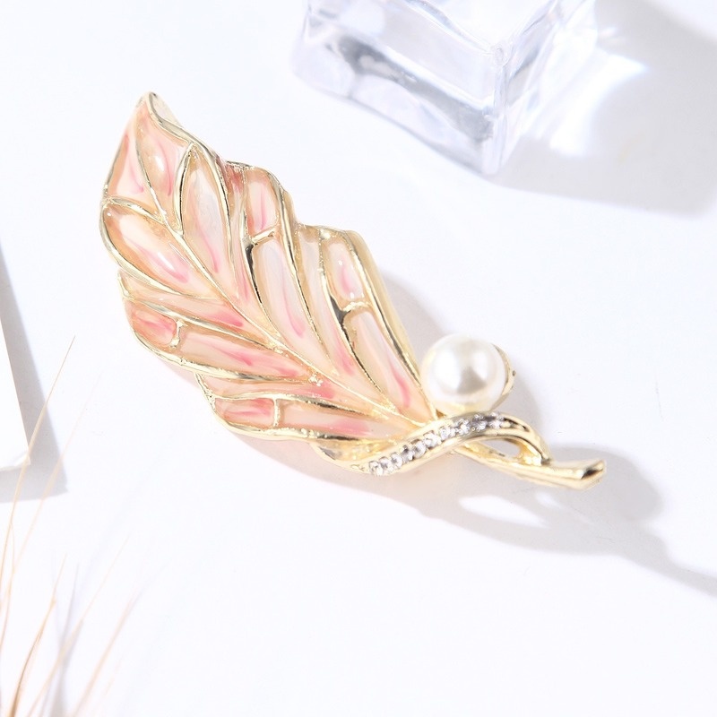 Ghim Cài Áo Hình Lá Đính Đá Ngọc Trai Nhân Tạo Thời Trang