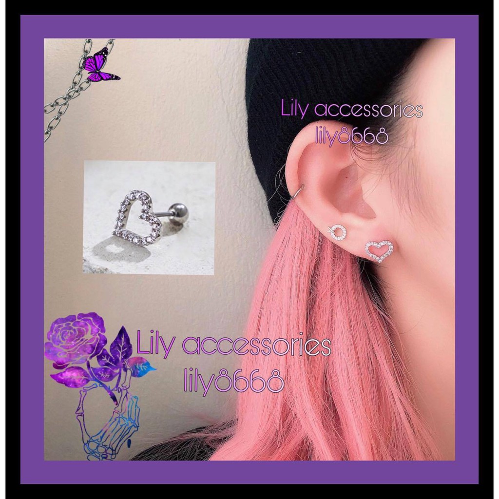 Heart Empty Earring khuyên tai titan trái tim đá không gỉ không đen không dị ứng nam nữ unisex