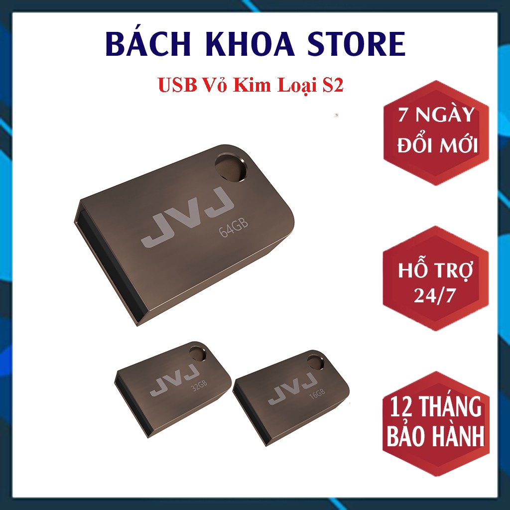 USB 64GB/32GB/16GB JVJ FLASH S2 Siêu Nhỏ- USB 2.0, Tốc Độ Upto 100MB/s Chống Nước, BH 2 Năm