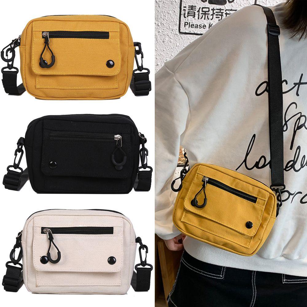 SOFTNESS Túi Đeo Vai Vải Canvas Đựng Điện Thoại Màu Trơn Cá Tính Cho Nam Và Nữ