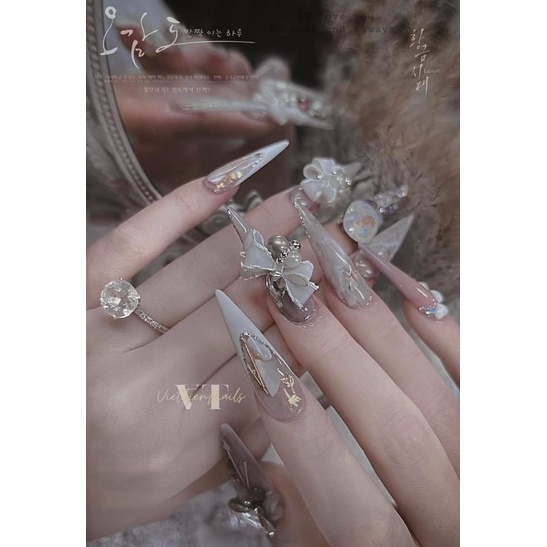 Nơ nghiêng đính móng tay - nơ bột THIÊN DI NAIL