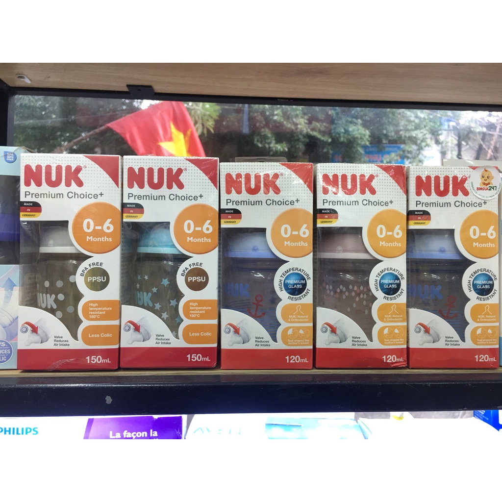 Bình sữa NUK Premium Choice PPSU 120ml thủy tinh và bình 150ml bình nhựa