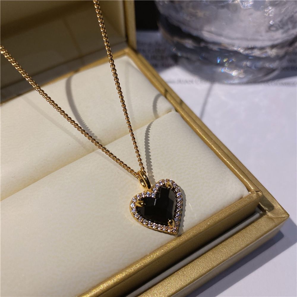 Vòng cổ hợp kim mặt trái tim đính đá Opal sang trọng phong cách Hàn Quốc cho nữ