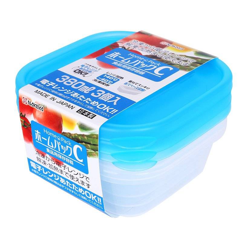 Bộ 3 hộp thực phẩm lò vi sóng Nakaya 380ml xanh dương hàng Nhật - Larv
