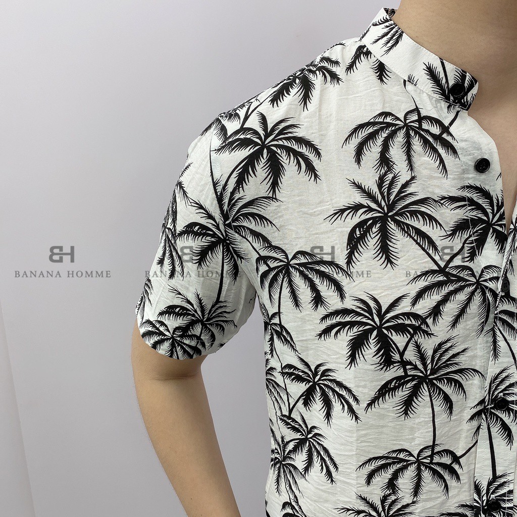 Áo Sơ Mi Nam Hoạ Tiết Palm Cổ tàu Cộc Tay BANANA HOMME Chất vải Linen thoáng mát, ít nhăn Cao Cấp, Trẻ Trung 2021 | BigBuy360 - bigbuy360.vn