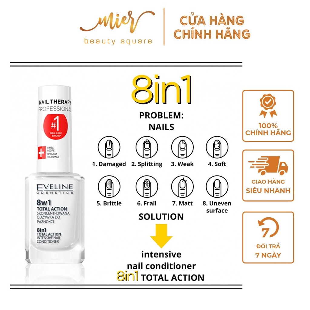 Sơn Móng Eveline 8 In 1 Total Action 12ml Dưỡng Móng Chắc Khỏe Ngăn Rụng Gãy Móng Tay Chân Giòn Dễ Gãy