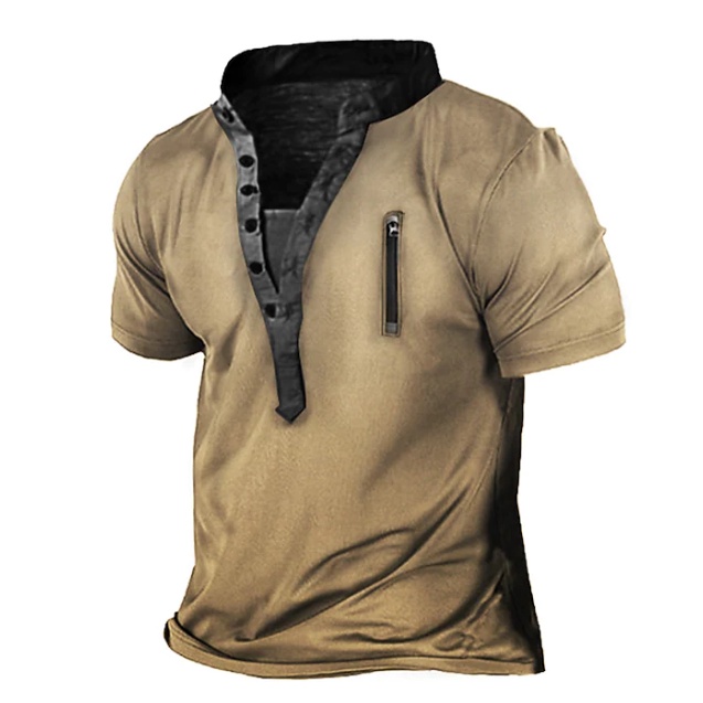 Áo Thun Nam Henley Màu Trơn Cổ Đứng Cài Nút Size Lớn Phong Cách Vintage Cơ Bản