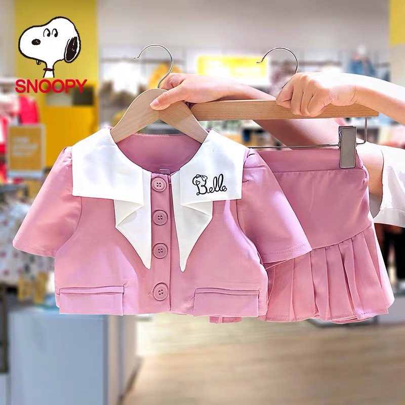Set váy hồng cổ trắng BELLE bé gái