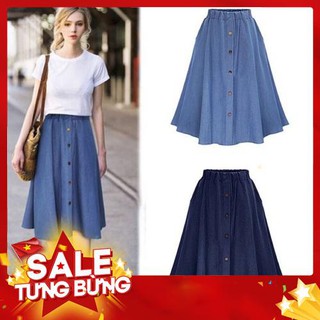 Chân váy jean big size dáng dài hàng cao cấp lưng thun size cho người béo mập 62-88kg chất bao đẹp1 -Hàng nhập khẩu