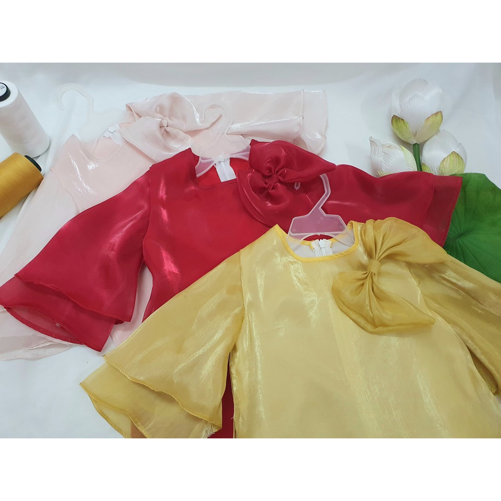 Áo dài trẻ em 🎀FREESHIP🎀 Áo dài cho bé phối nơ tay bèo B04