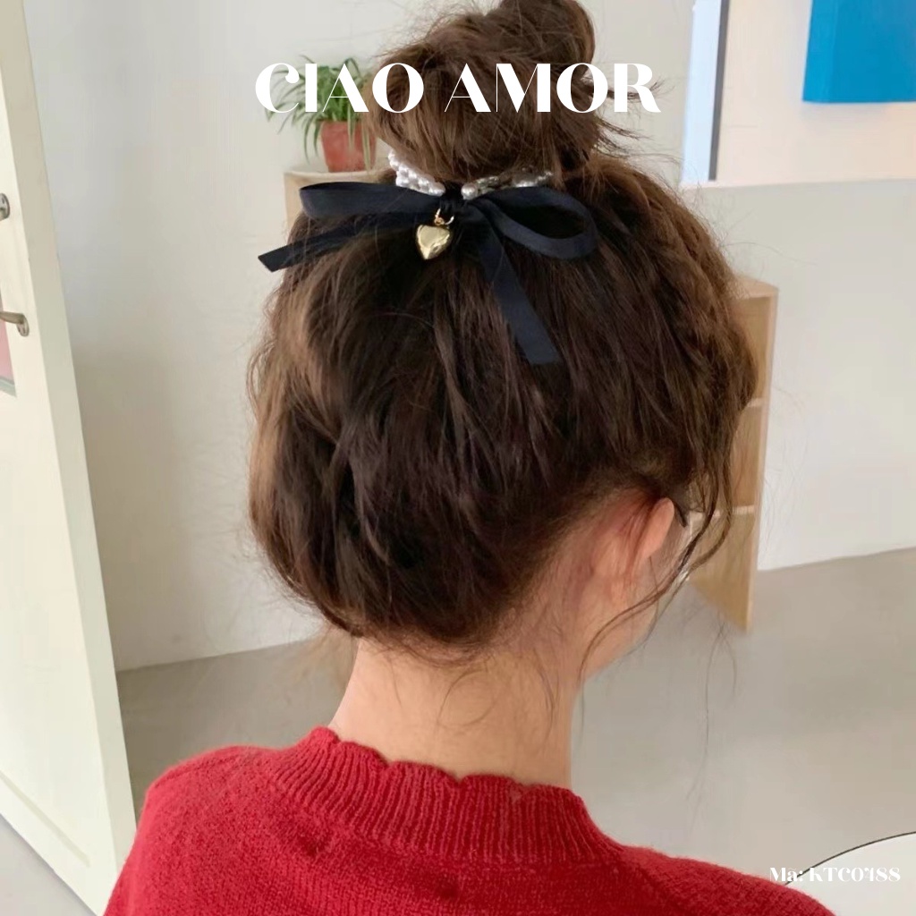 Buộc tóc nữ, Chun tóc ngọc dây nơ tiểu thư đáng yêu Phụ kiện tóc Ciao Amor - KTC0488