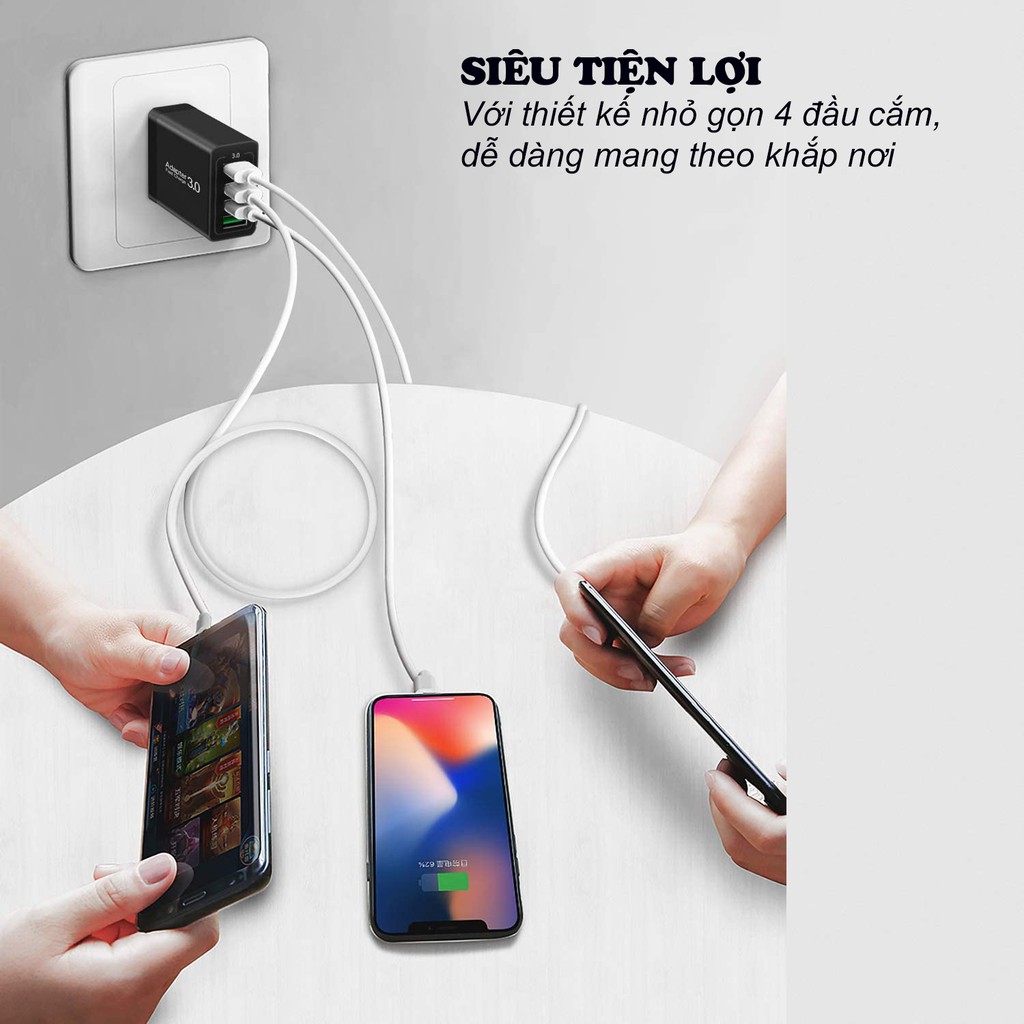 Củ Sạc Nhanh 4 Cổng USB, 5V3A - Ổ Sạc Đa Năng Cho Điện Thoại Iphone Samsung