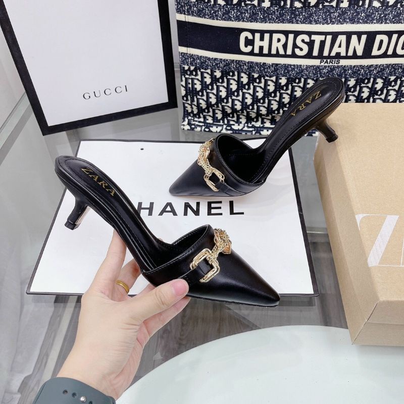 (ẢNH THẬT) Guốc Sục 5p Zara Khoá Xích Da Mềm Êm Fullbox Tem Hãng Cao Cấp