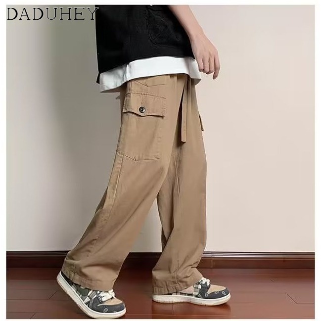 DaDuHey Autumn American Style Retro Multi-Pocket Versatile Workwear Pants Men and Women Couple Loose Straight Casual Pants