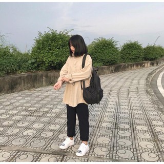 Sơ mi tan unisex - Áo sơmi lụa trơn màu kem