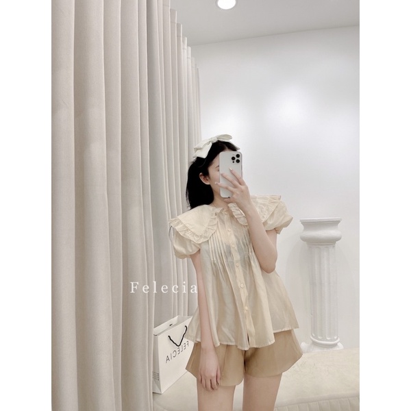Áo tơ cổ sen tay bồng (2 màu)