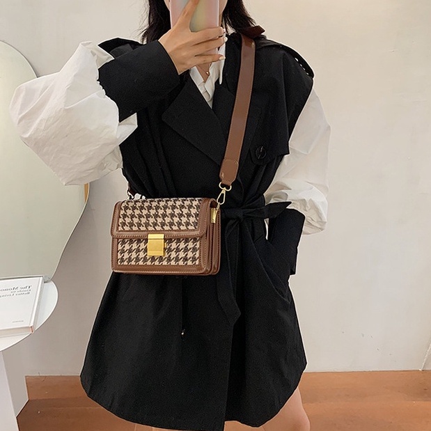Túi xách nữ đẹp 3 ngăn cao cấp phối họa tiết caro hot trend HH 375