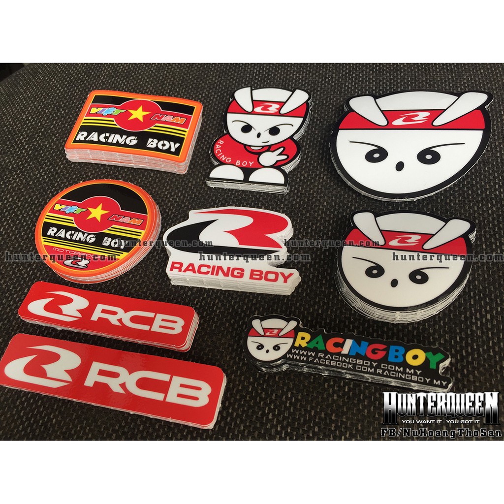 Trọn bộ 8 logo VN RACING BOY. Hình dán thỏ cực ngầu chống nước - Nhận đặt in sticker theo yêu cầu