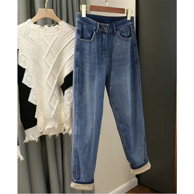 Quần jean nữ dáng baggy siêu ấm , quần nữ lót lông mùa đông giữ nhiệt