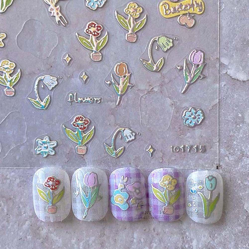 Miếng Dán Trang Trí Móng Tay Tự Dính Họa Tiết Hoa Tulip / Hoa Trà Xinh Xắn