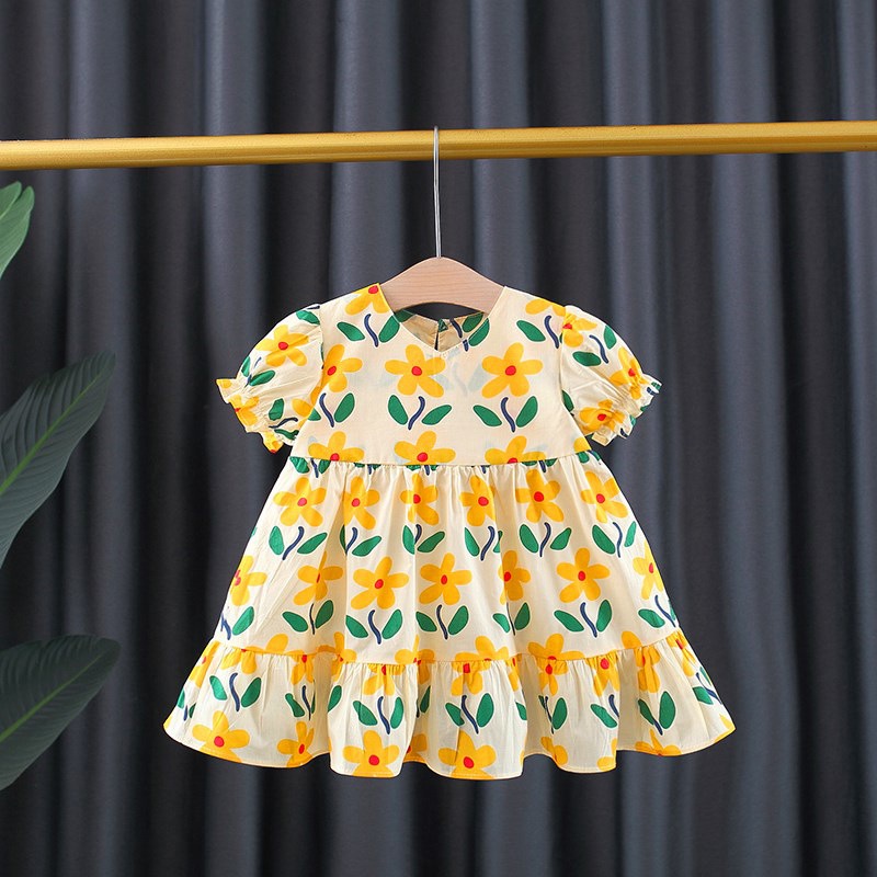 Váy hoa đuôi cá 2 màu bo tay xinh xắn dành cho bé gái 8-23kg