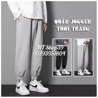 Quần jogger ống rộng cạp chun bo ống trơn màu dáng basic nam nữ 40kg - 100kg
