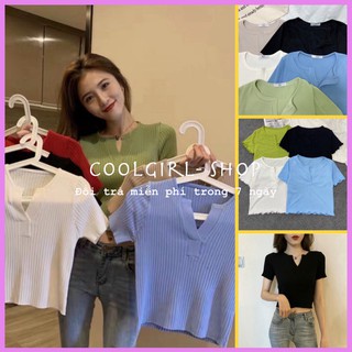 Áo croptop cổ V tay ngắn siêu xinh