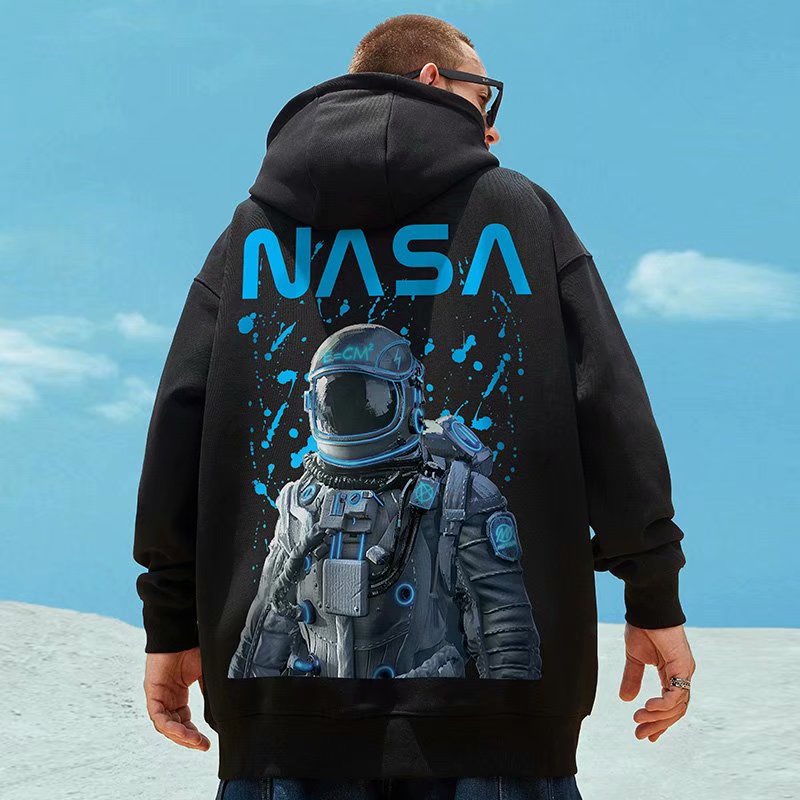 Áo hoodie mặc ngoài dáng rộng in họa tiết NASA phi hành gia size lớn M-5XL thời trang thu đông dành cho nam