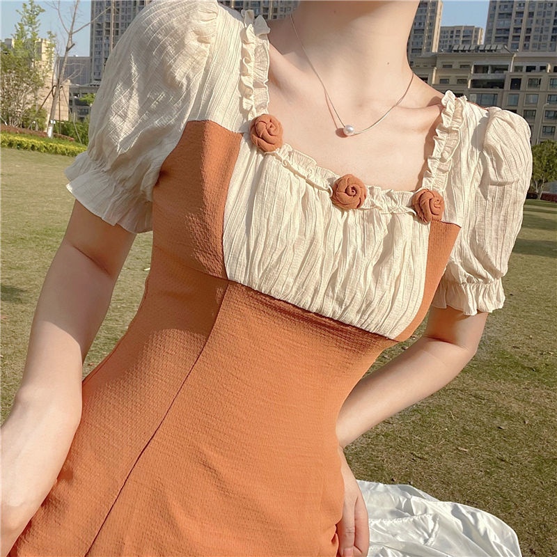 Đầm Dài Tay Phồng Cổ Vuông In Họa Tiết Hoa Phong Cách Pháp Cổ Điển Thời Trang Mùa Hè Mới Cho Nữ | BigBuy360 - bigbuy360.vn