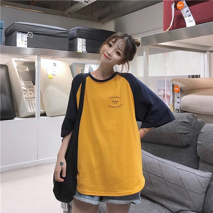 Áo thun 💕𝑭𝒓𝒆𝒆𝒔𝒉𝒊𝒑💕 Áo phông form rộng freesize dáng Unisex L08, mặc lớp, nhóm, cặp PHỐI TAY THÂN VÀNG in chữ PARIS 1996.