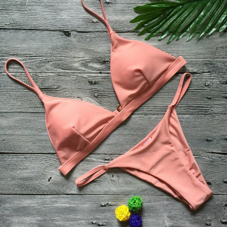 Bộ Bikini Hai Mảnh Màu Trơn Gợi Cảm Cho Nữ